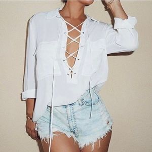 Zanzea size S white lace up blouse
